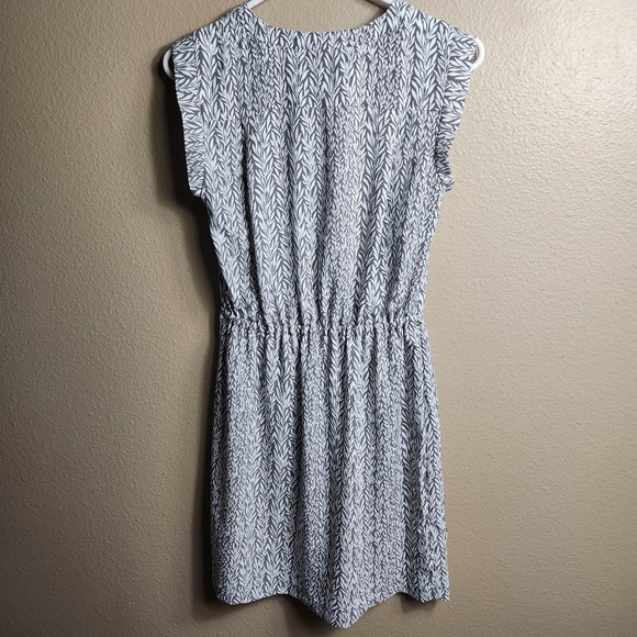Loft Womens Gray/White Foliage Print Sleeveless Cinch Tie Waist Dress-Size XS - Picture 4 of 7